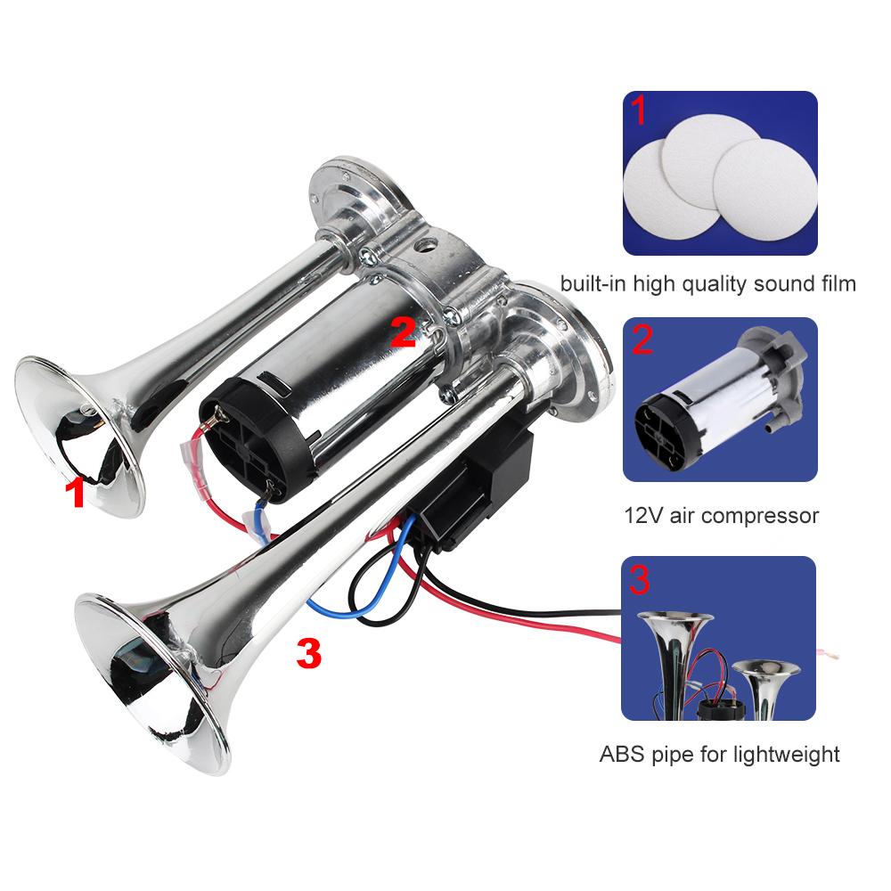With Air Compressor and Relay Super Loud Hooter Car Electric Horn Modification For Motorcycle Boat Truck 12V Dual Trumpets 600dB