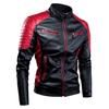 Men Coat Contrast Colors Stand Collar Motor Slim Vintage Classic Faux Leather Jacket for Biker