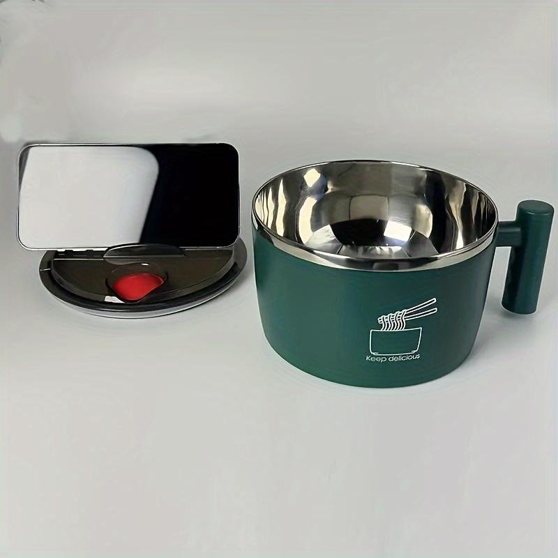 Миска из нержавеющей стали с крышкой для лапши быстрого приготовления, герметичная и переносная сливная миска для кухонных принадлежностей, партнер по лапше быстрого приготовления