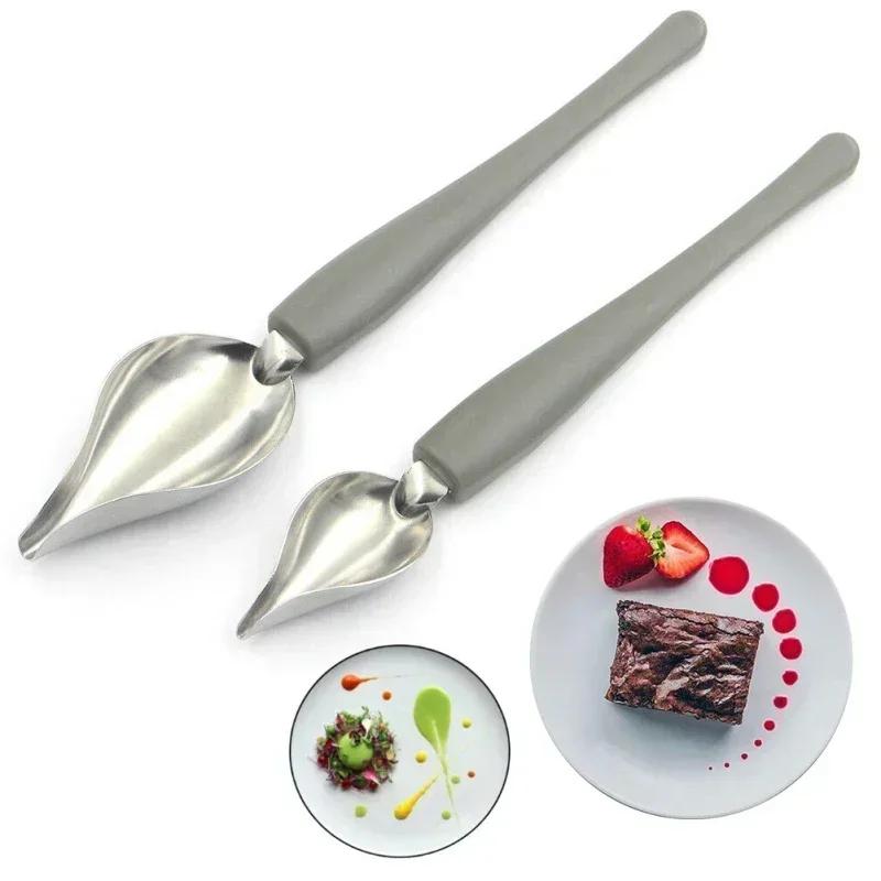 2pcs Sauce Painting Spoon Culinary Drawing Spoons Coffee Painting Spoons Chocolate Cream Cake Decoration Kitchen Accessories