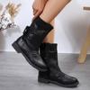 2024 New Fashion Casual Winter Shoes for Women Side Zip Pleated Mid-Calf Boots with Square and Low Heels, Warm Ladies Boots
