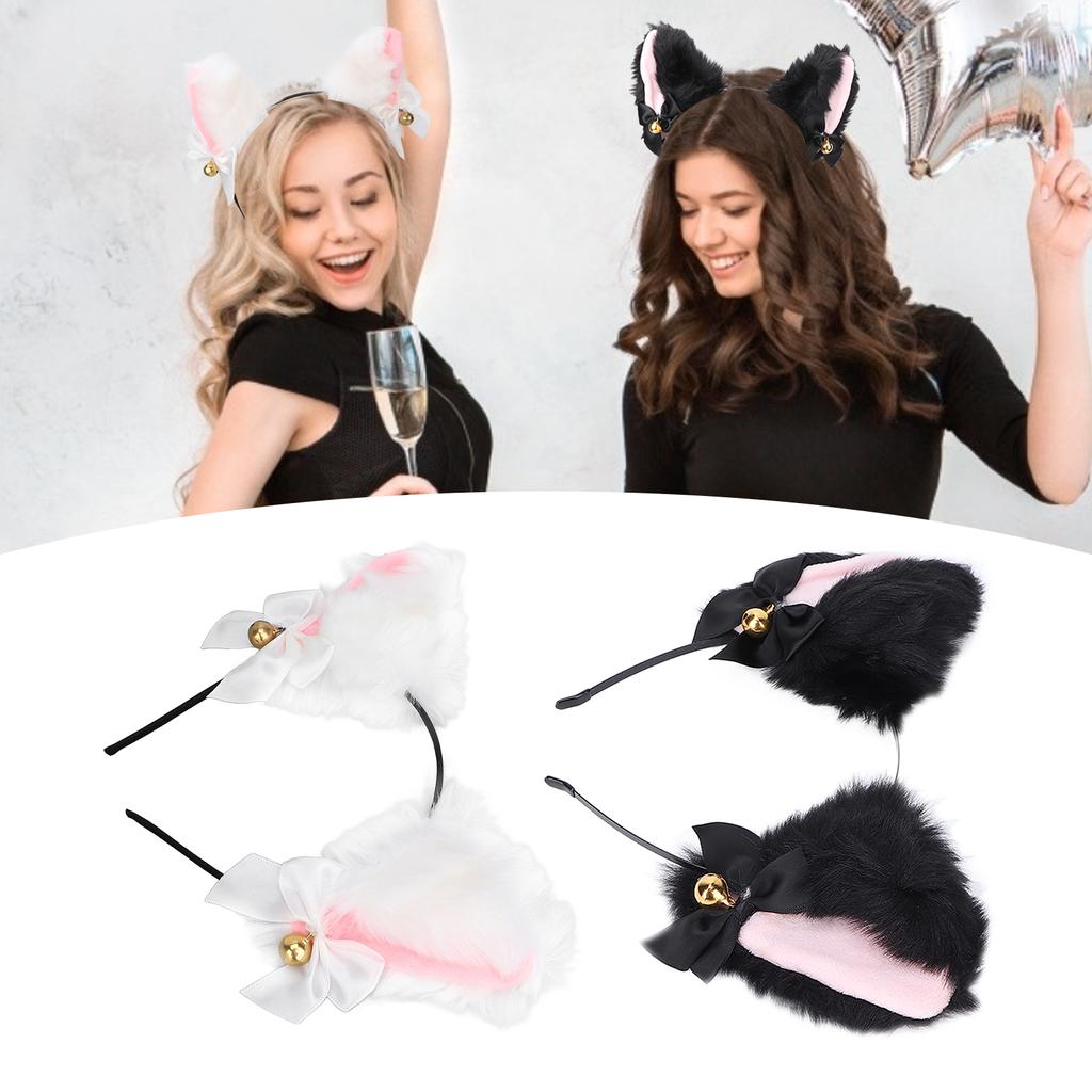 Милая плюшевая повязка на голову с кошачьими ушками и колокольчиком для костюмированной вечеринки на Хэллоуин