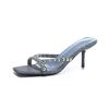 Xia Niche New Thin Heels Square Head High Heels Cool Slippers Willow Nails One Word with Rivets Sandals High Heels Slippers