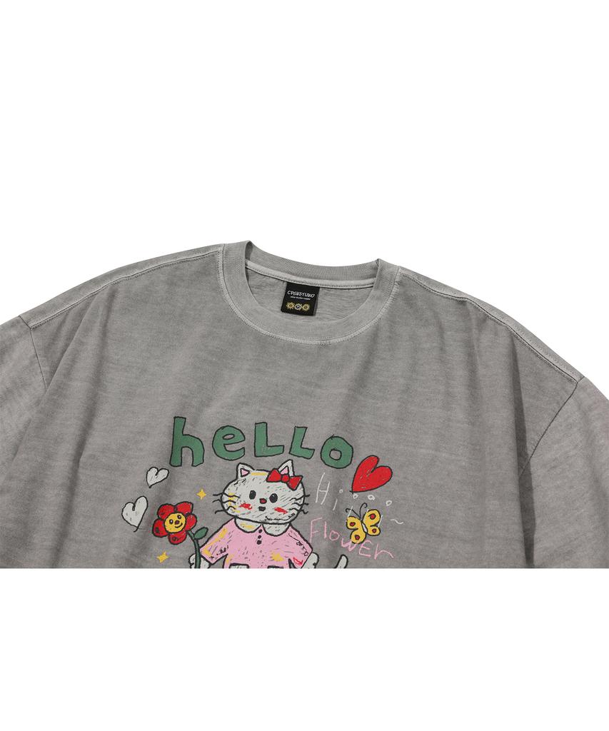 CPGN STUDIO Hello Flower Pigment Short Sleeve T-Shirt Ghost Gray