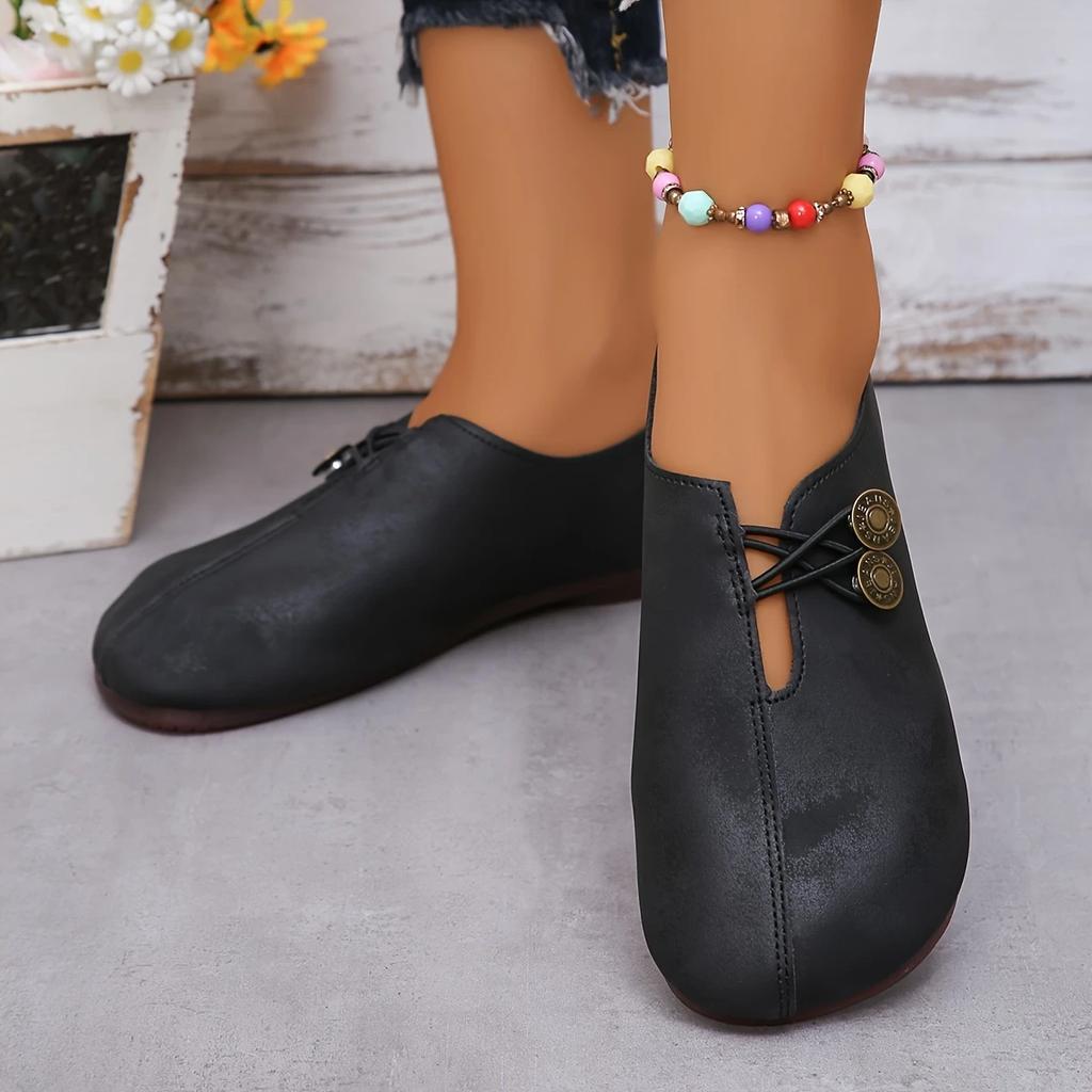 Женские туфли на плоской подошве с круглым носком для всех сезонов. Мягкая нескользящая плоская подошва.