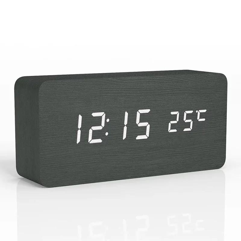 Wooden Vintage LED Digital Alarm Clock with Temperature Display 12/24h Display Nightstand Living Room Home Decor Alarm Clock
