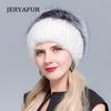 JERYAFUR Вязаная меховая шапка с подкладкой, меховая шапка из норки, меховая шапка из серебристого лисы, вязаная меховая шапка, зимняя женская лыжная шапка