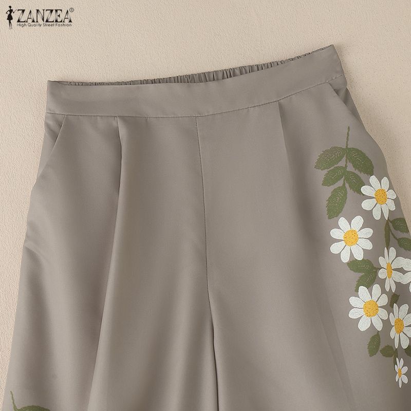 ZANZEA Женские повседневные широкие укороченные брюки свободного кроя с цветочным принтом
