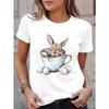 Easter Bunny Print Summer Casual Tshirt Round Neck Pure Short Sleeved Sports Tee Womens Round Neck Holiday Trendy Top