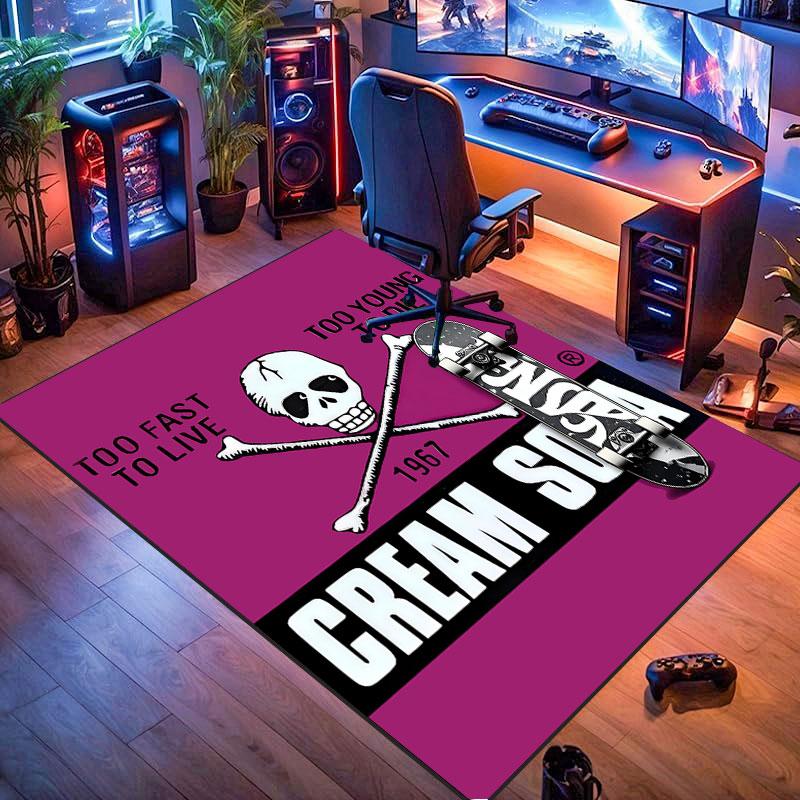 Cream soda skull-themed rug, suitable for living room, bedroom, game room, computer room and home décor.