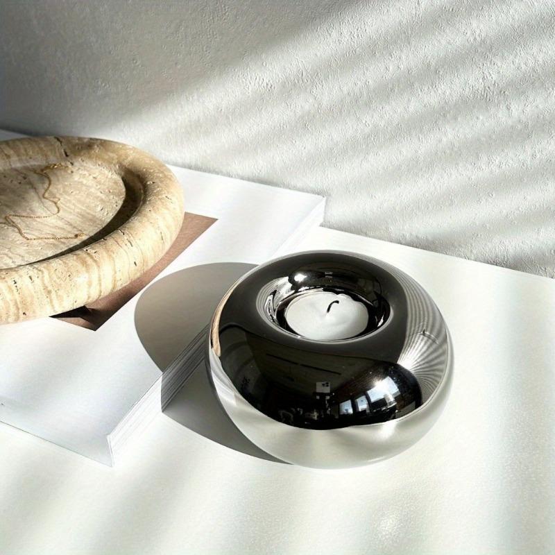 Modern Ceramic Silvery Candle Holder Ornament Round Candle Holder ins Style Desktop Home Decoration