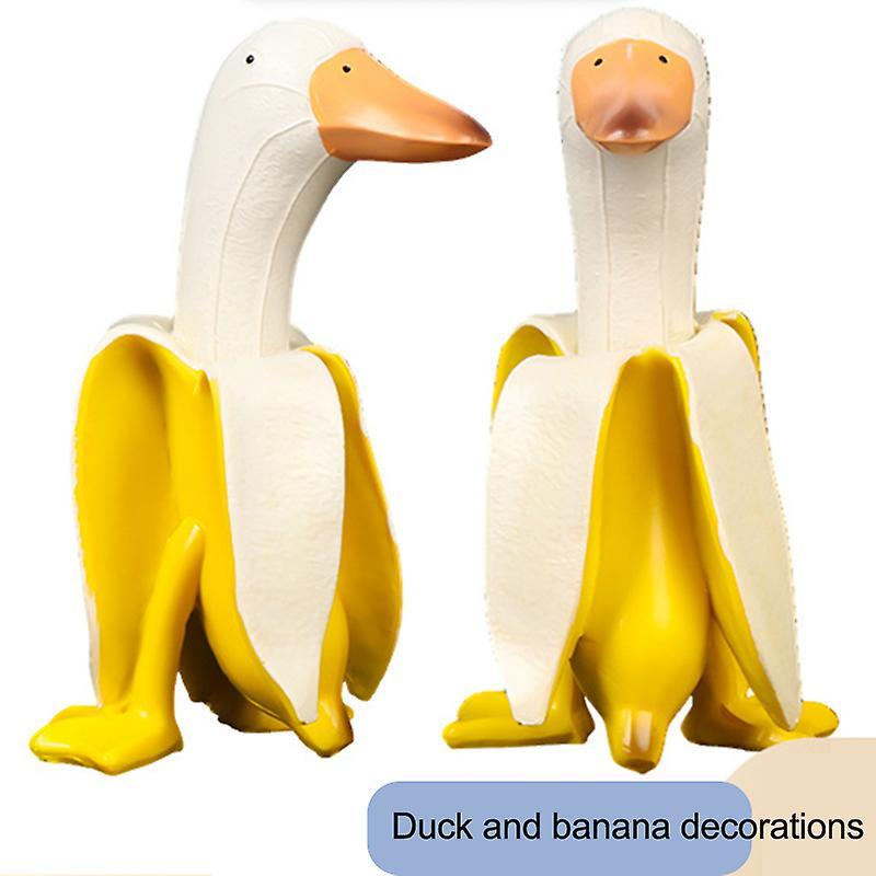 Banana Duck Art Statue Funny Fruit Animal Ornament Creative Home Desktop Decor for Shelf Office