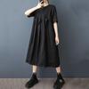 Винтажное черное платье большого размера с коротким рукавом, новинка, повседневное свободное длинное летнее платье для женщин