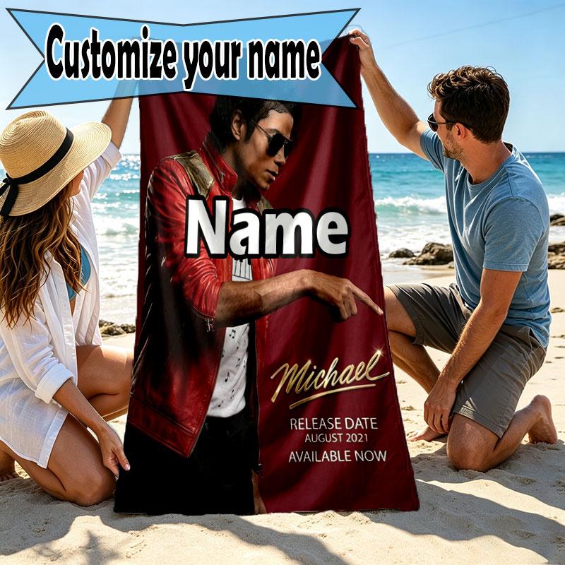 Custom Name Personalized Michael Jackson Print Beach Towel, for Trip Camping Beach Party Home Decor, Birthday Gift for Family & Friends