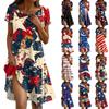 Платье в стиле бохо с коротким рукавом для женщин, повседневное, свободного кроя, летнее, сарафан с цветочным принтом и карманами