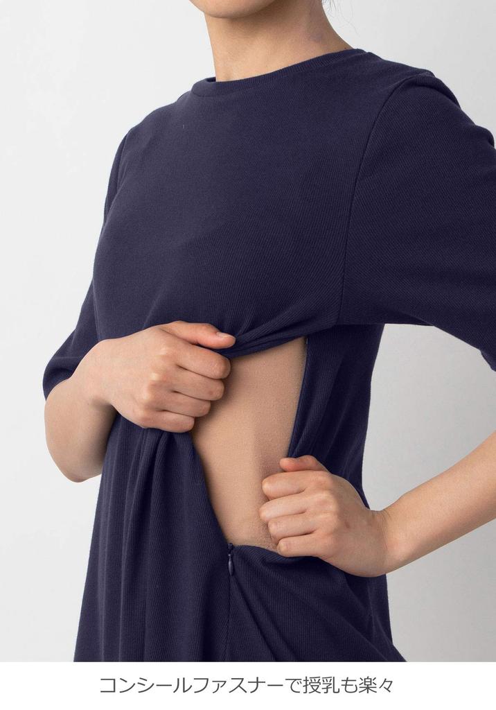 ANGELIEBE Maternity Nursing Mouth Teleco Short Sleeve Dress Prenatal and Postnatal Nursing Clothes Calf Length Khaki 29191302 A-Line M-L