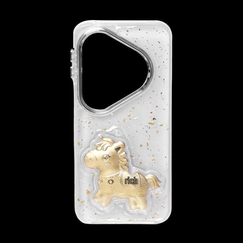 Чехол для телефона Huawei Pura 80 Pro Smorss New Year Pony с золотой фольгой и прозрачным TPU-пластиком.