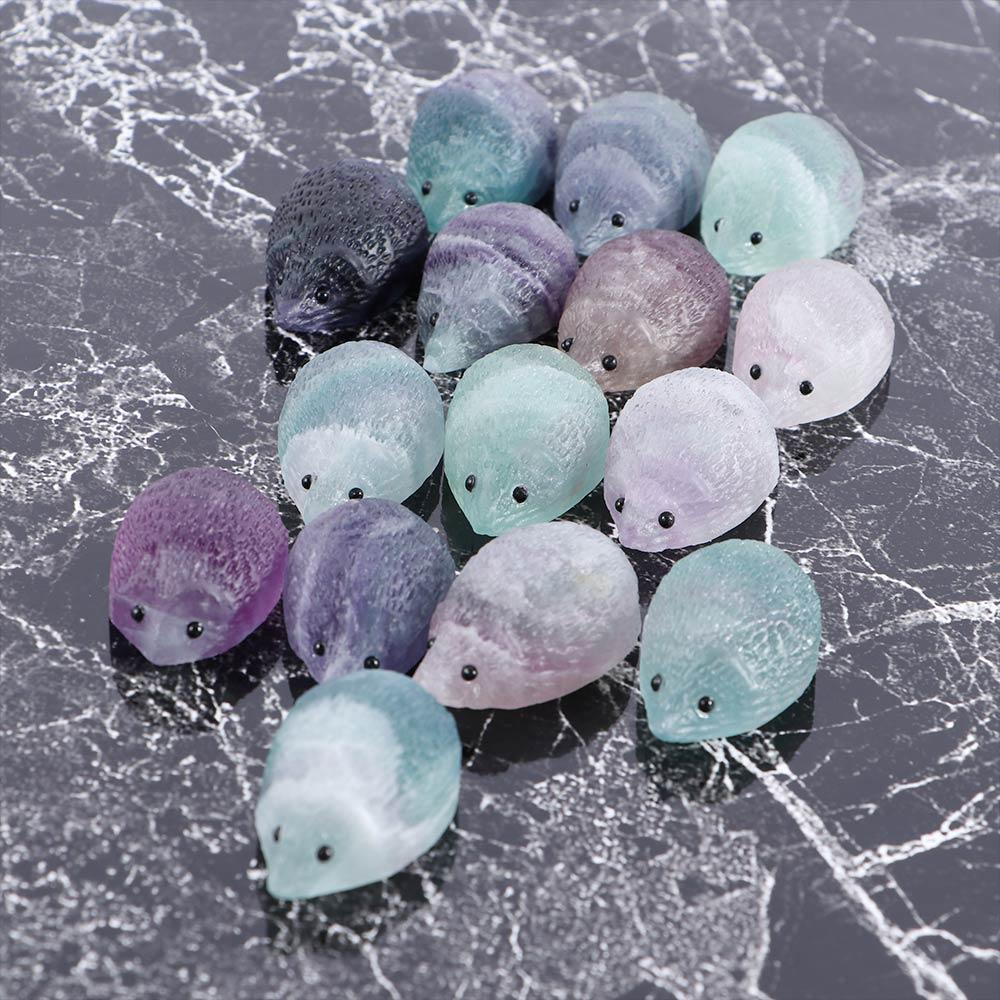 1pc Natural Quartz Crystal skull Carved Rainbow fluorite Hedgehog stone healing