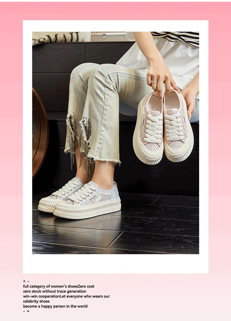 Summer Thick-soled Mesh White Shoes Fashionable, Comfortable, Breathable Women's Shoes Versatile Casual Board Shoes