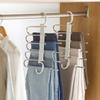 Five-Layer Multifunctional Folding Pants Hanger with Non-Marking Clips for Wardrobe Storage