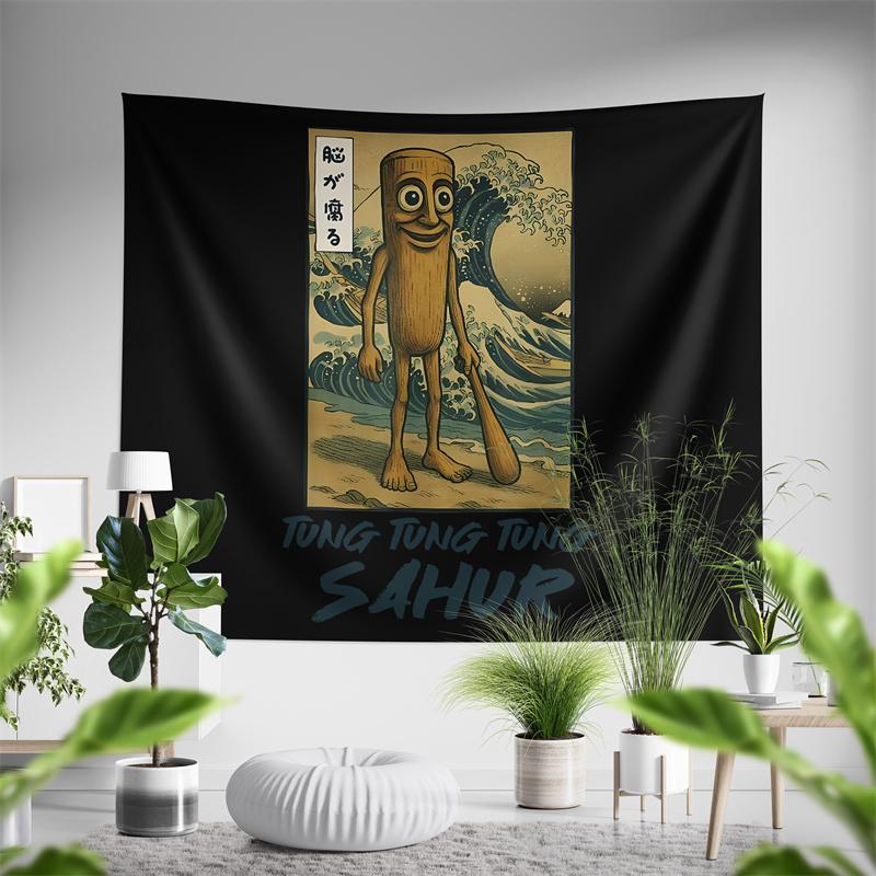 Aertemisi Tung Tung Tung Sahur Ukiyoe Japanese Style Tapestry Wall Hanging Art for Bedroom Living Room College Dorm Party