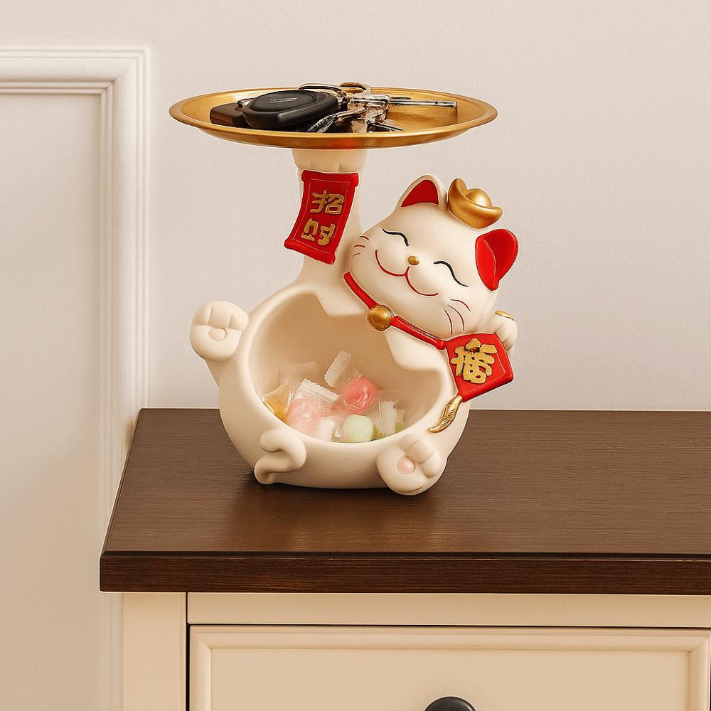 Поднос из смолы для хранения ключей, украшения, модель фигурки кошки, кот удачи, поднос для хранения ключей, статуэтка ручной работы