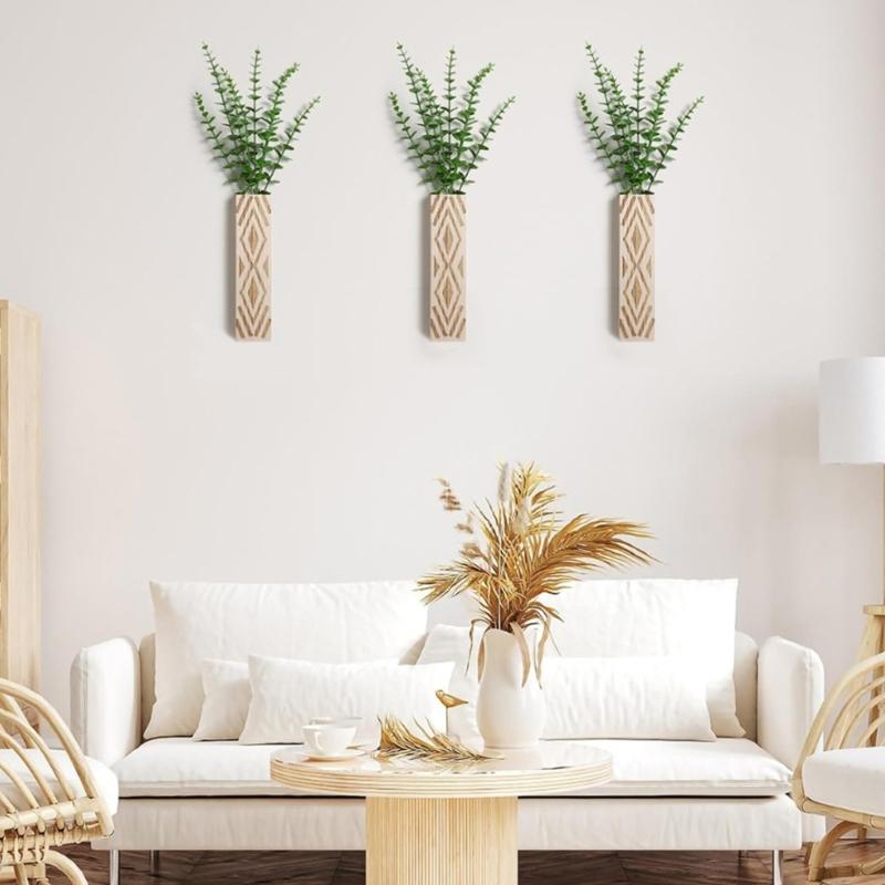 Настенные деревянные вазы для цветов Кашпо Геометрический узор Подвесной контейнер для цветочных композиций Для домашнего офисного декора