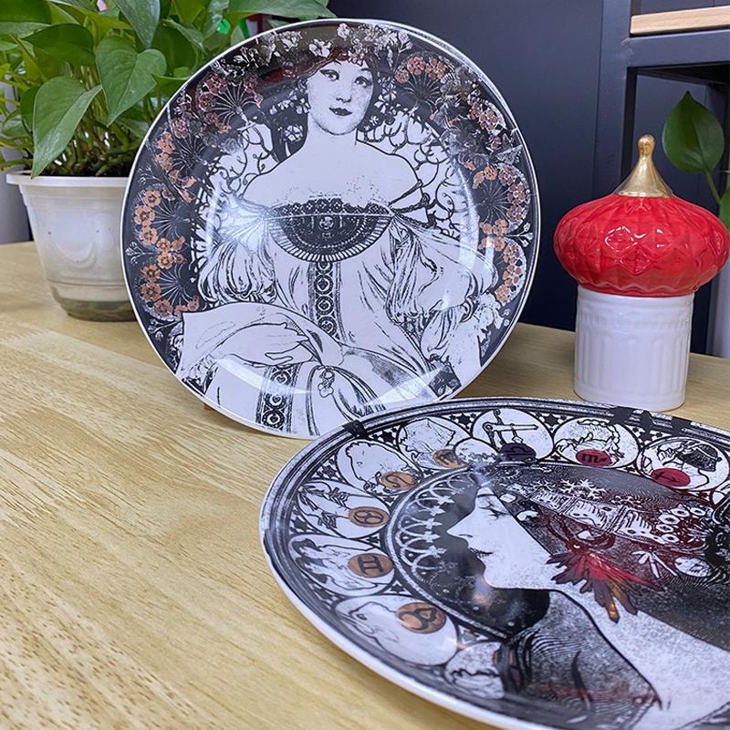 8 inch Alphonse Maria Mucha Oil Painting Decorative Wall Plate Home Bar office Wall Hanging Crafts Dish Decor Plate