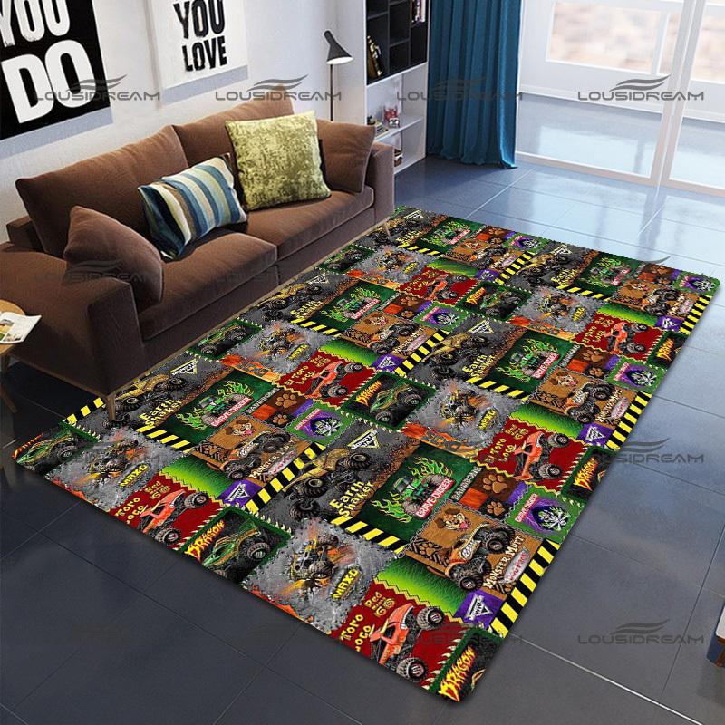 Square Flannel Monster Truck Carpet Thrill Game Monster Jam Decorative Floor Mats Modern Home Living Room Rugs Bedroom Carpet