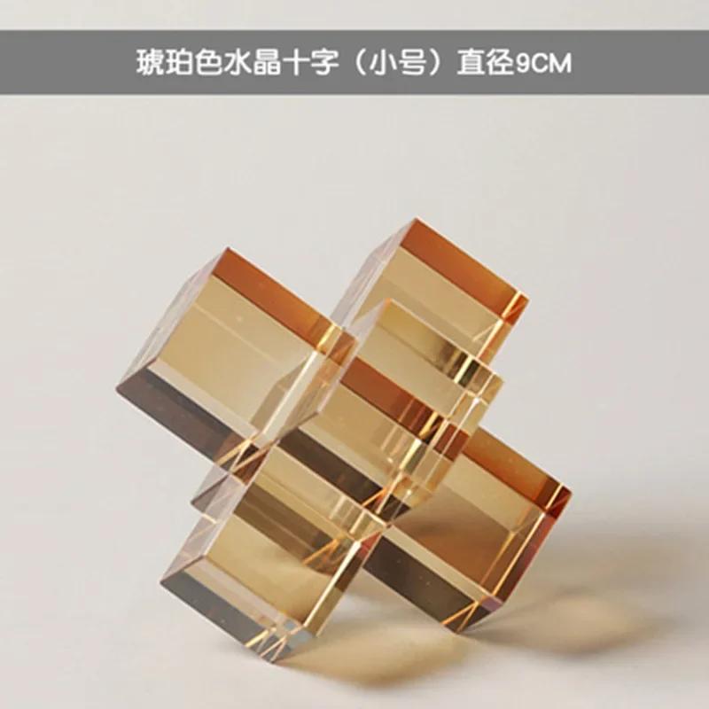 Minimalism Cross Crystal Ornaments Transparent Geometric Square Crystal Statue Desk Decoration Frosted Glass Crafts Sculpture
