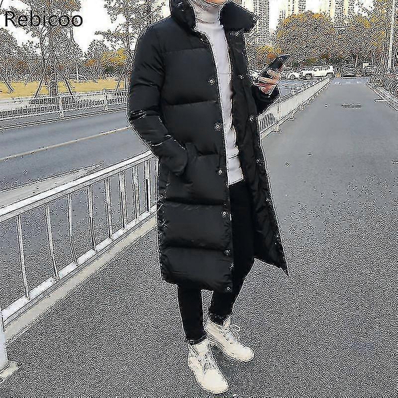 Mens Long Down Jacket Coat Luxury Winter Solid Black Parkas Men Plus Size 4xl Thick Warm Slim Fit Male Overcoat - Ri