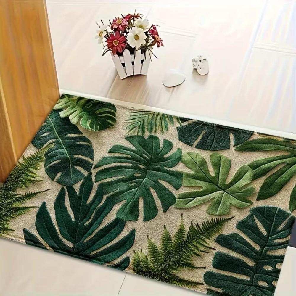 Leaf Flannel Floor Mat Cooling Insulation Non-slip Foot Mat Kitchen Living Room Absorbent Dirty Resistant Floor Mat