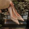Grape Mother Same Style Sparkling Rhinestone French Temperament Single Shoes New Small Pointed Tip Shallow Mouth Wedding Shoes Stiletto High He