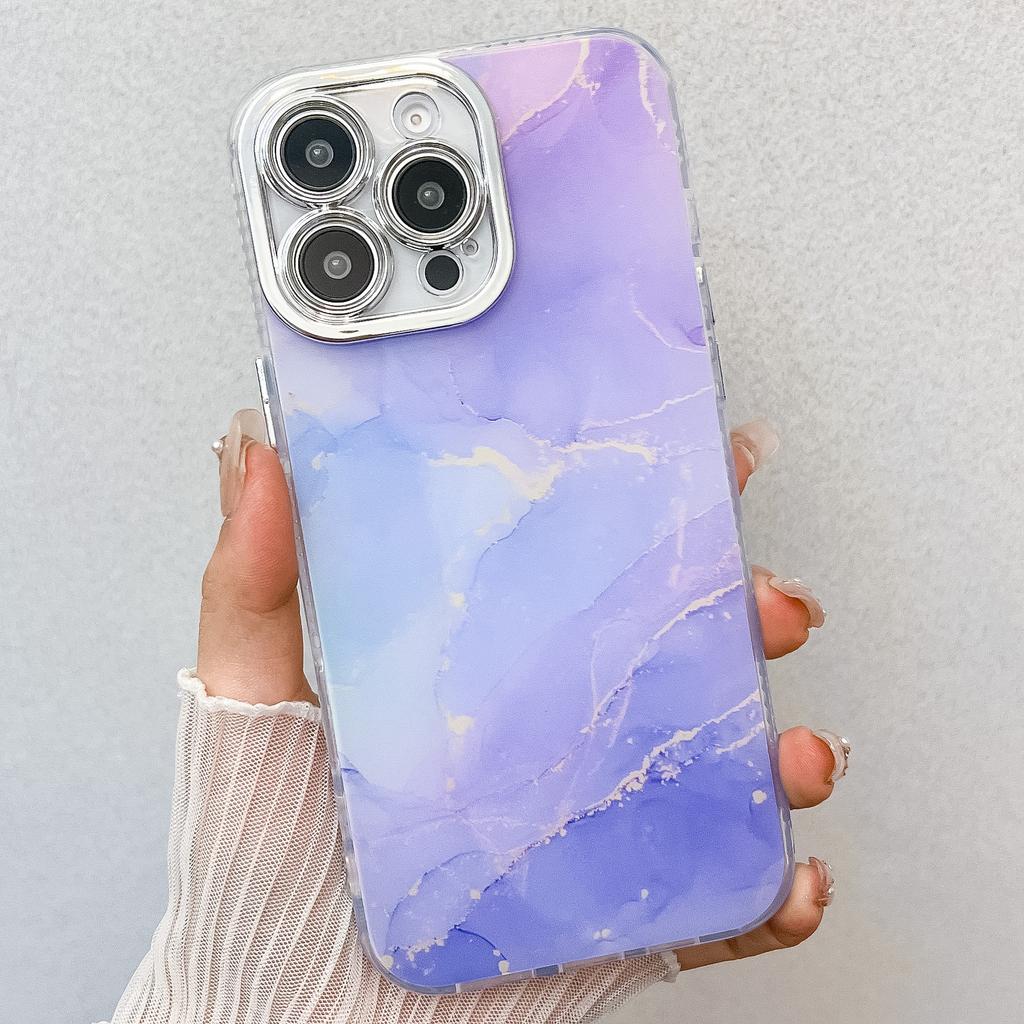 Electroplated fine hole marble pattern is suitable for iPhone16promax mobile phone case IMD Apple 15 anti-drop protective case