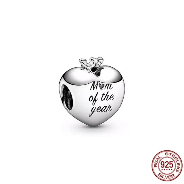 Аутентичные стерлингового серебра 925 пробы Love You Mom Heart Шарм из бисера подходит для милого модного браслета ювелирных украшений в подарок для женщин