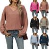 Women's Fashion Loose V-Neck Solid Color Casual Long Sleeve T-Shirt Top