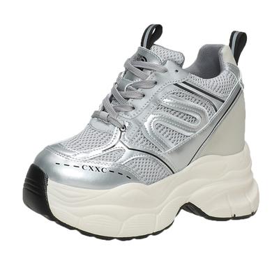 Модные женские кроссовки на высоком каблуке 10 см, весна-осень, массивные, на платформе, спортивные, дышащие сетчатые туфли, модные женские туфли на шнуровке в стиле «папа»