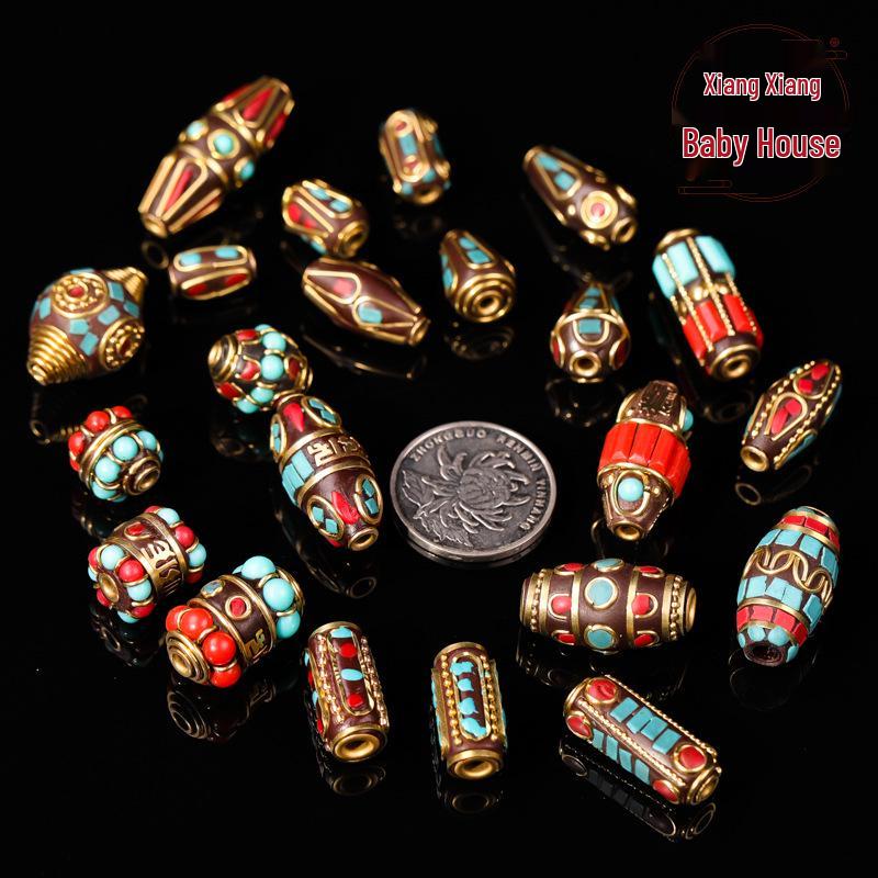 Nepal Six-Syllable Mantra Brass-Inlaid Spacer Beads for DIY Buddhist Rosary