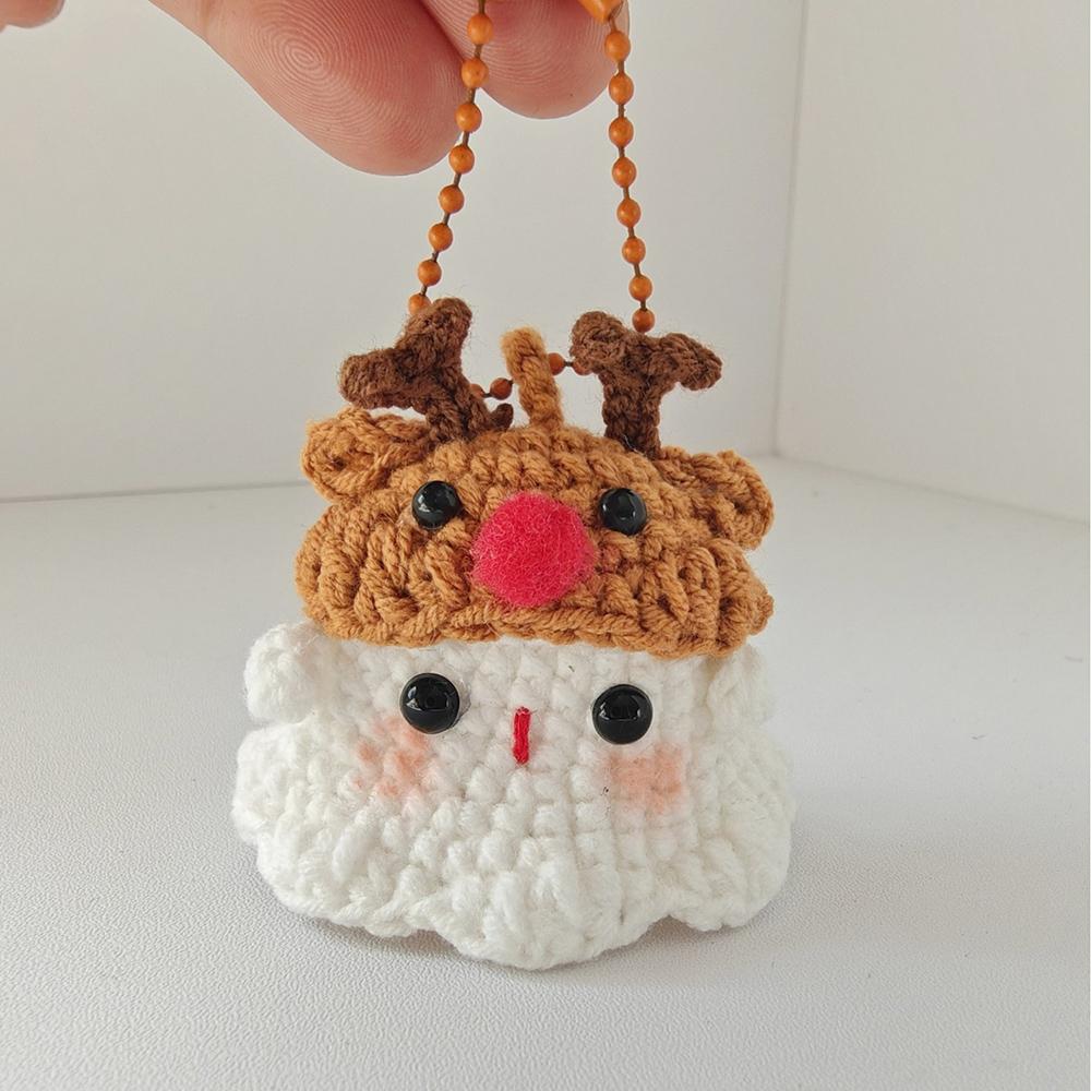 Funny Crochet Elk Deer Hat Ghost Doll Pendant Home Room Decoration Cute Handmade Knitted Xmas Tree Ghost Doll Christmas Gifts