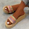 Женские тапочки на платформе 2024 года, новая летняя мода, универсальные пляжные босоножки на танкетке, плетеная соломенная стелька, женская обувь в стиле ретро
