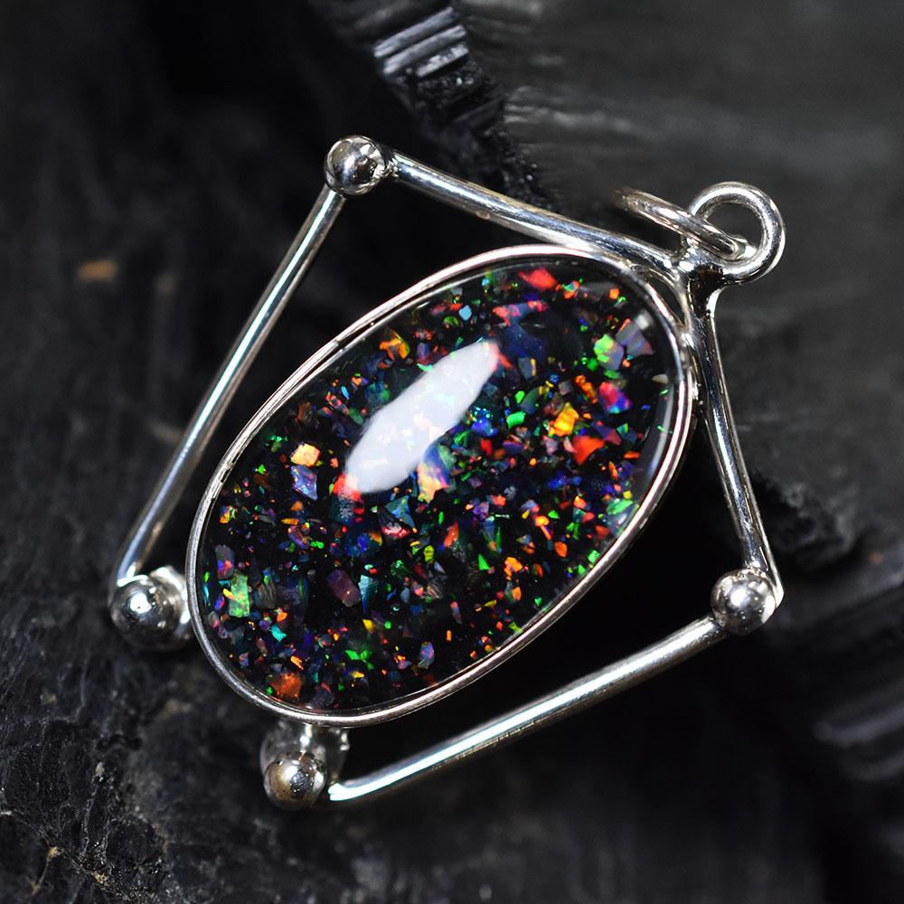925 Sterling Silver Pendant 28.75 Ct Sparking Black Opal Beautiful Pendant