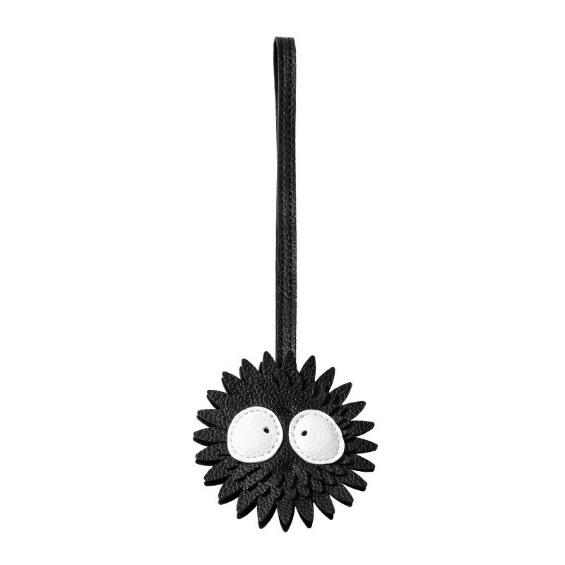 SP-103 Black Coal Ball Pendant Lanyard - Cute PU Leather Keychain Accessory