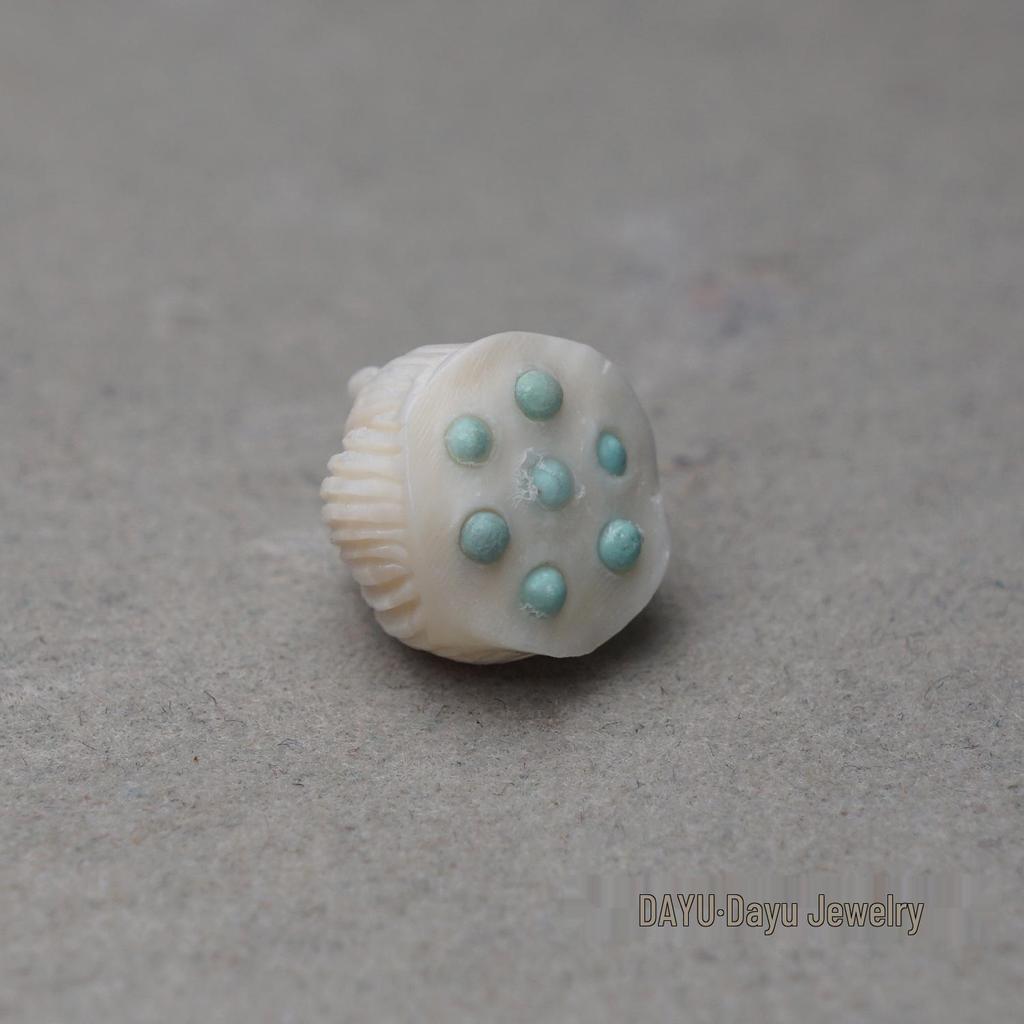 Natural Mammoth Ivory Carving with Turquoise Lotus Pod Hand Chain Accessory.