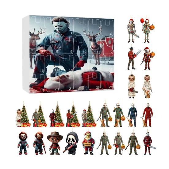 Хэллоуин Адвент-календарь 2025 24-дневный календарь обратного отсчета с коллекционными акриловыми подвесками Тема ужасов Обратный отсчет