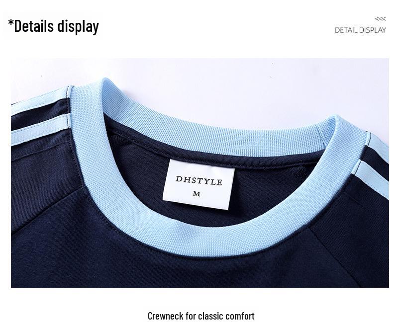 Футболка унисекс из плотного хлопка, однотонная, в американском спортивном стиле, с коротким рукавом и лентой из трех полос, летняя одежда