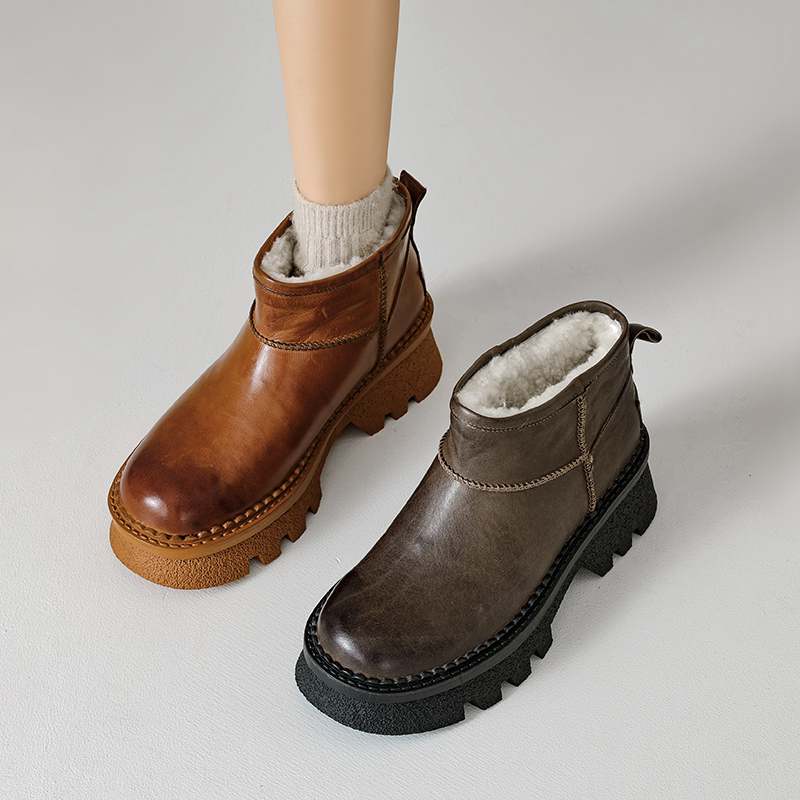 Krazing Pot Зимняя обувь из коровьей кожи, меха и шерсти, женские зимние ботинки, сохраняющие тепло, без застежек, европейский дизайн, устойчивые к холоду, ботильоны