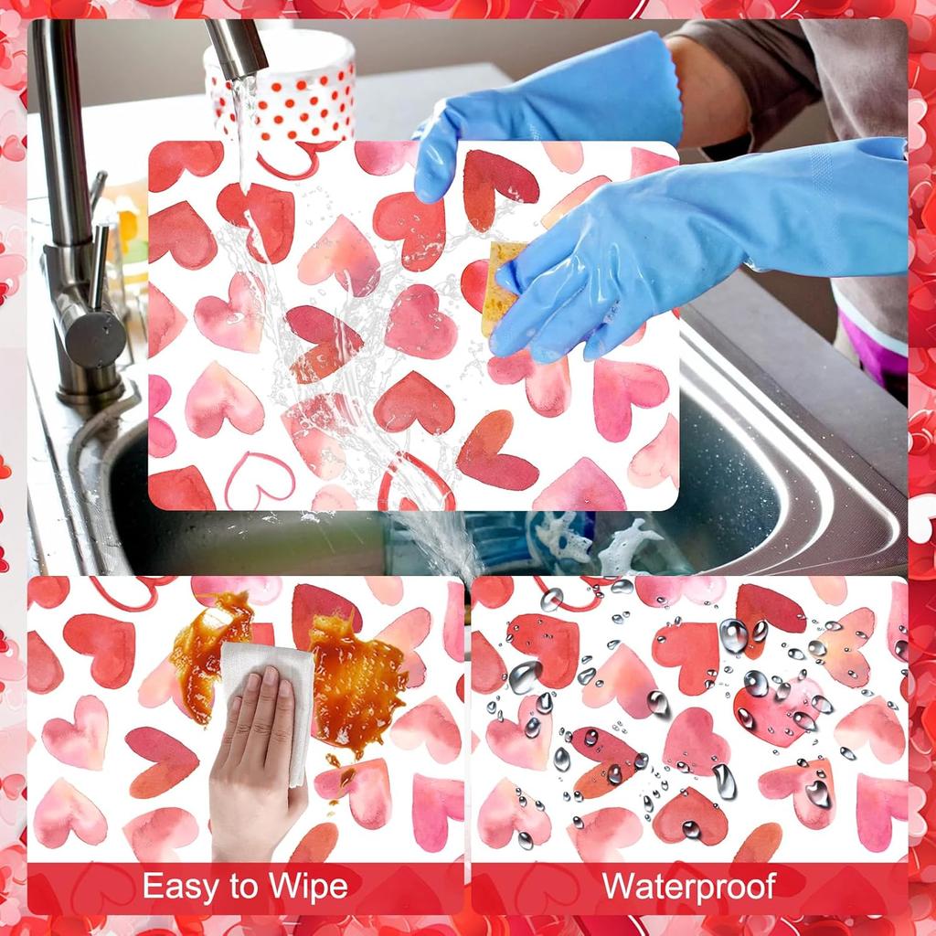 Tarklanda Pink Love Hearts Placemats Set of 6, 11 x 15.7 Inch Washable Vinyl Table Mats Valentine Holiday Plastic Placemats for Anniversary Wedding