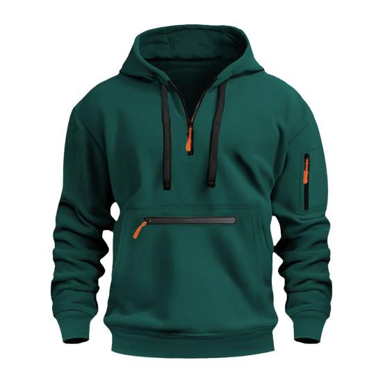 Осень-зима Мужская толстовка с капюшоном на молнии с декором, свободная эластичная манжета, шнурок, теплый пуловер средней длины, однотонный топ в стиле хип-хоп для занятий спортом, повседневной носки