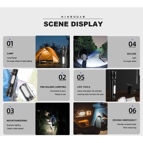 Перезаряжаемый светодиодный фонарик, Сверхъяркий, 4 режима, COB рабочий свет с магнитным хвостом, Компактный, С зумом, Военного класса, Мощный, Водонепроницаемый, для Ди