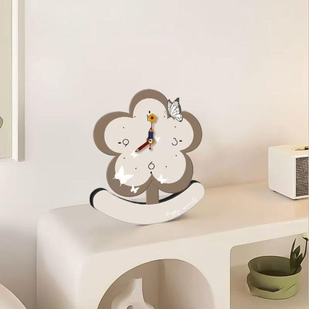 Wooden Silent Pendulum Clock Elegant Desk Clock Charming Small Flower Clock Office